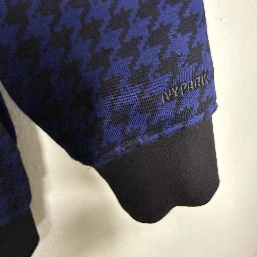 Adidas Ivy Park Blue Black Houndstooth Pockets Crewneck Sweatshirt Men's Small